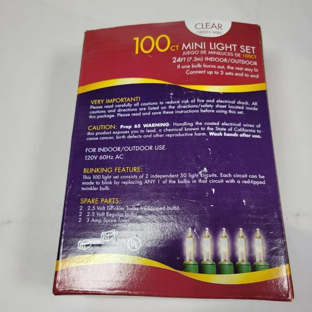 Walmart 100ct Mini String Lights NEW Clear White Bulb / Green Wire 24ft